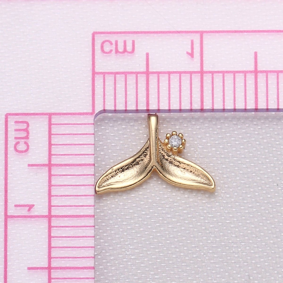 Gold Plated Whale Tail Charm CZ Plain Gold Nature Big Fish Animal Tail Charm Pendant GP-688 - DLUXCA