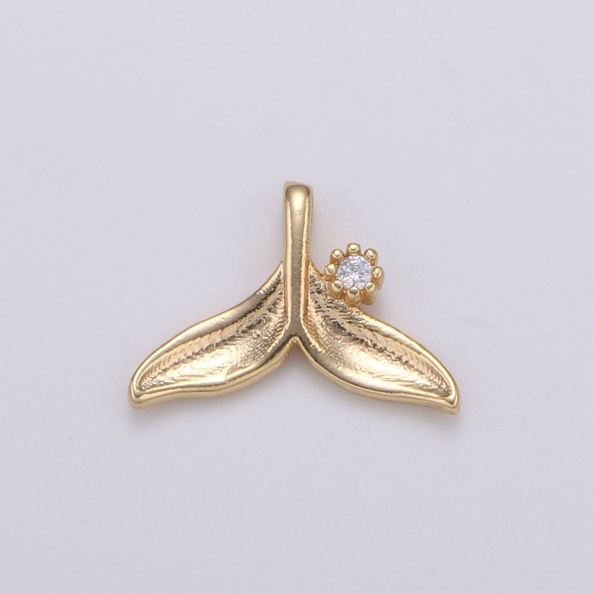 Gold Plated Whale Tail Charm CZ Plain Gold Nature Big Fish Animal Tail Charm Pendant GP-688 - DLUXCA