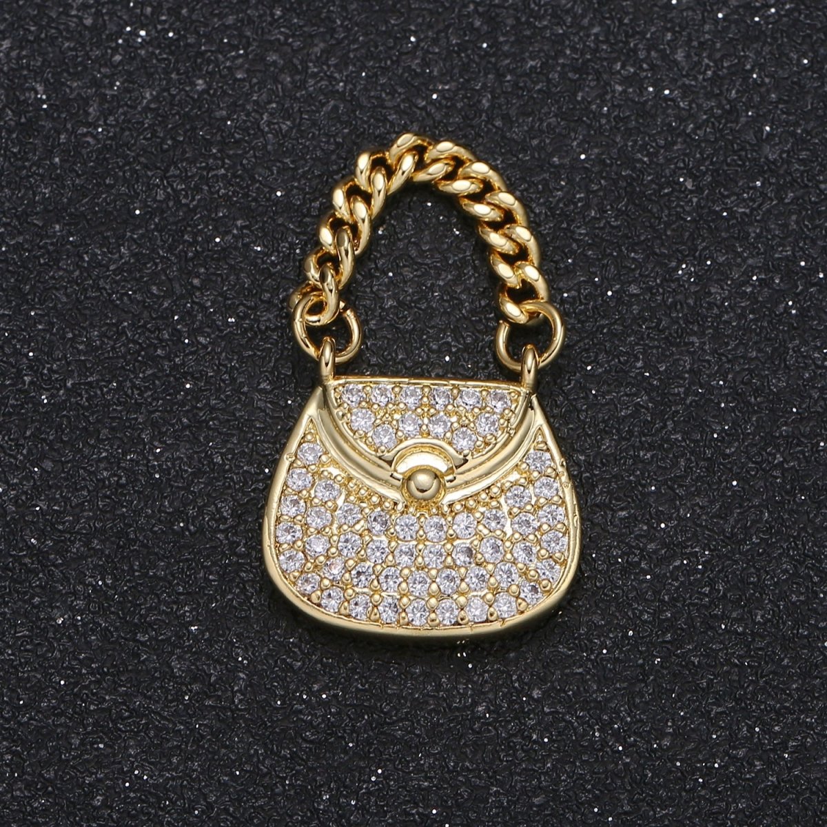 Gold Plated Women Purse Charm CZ Dainty Micro Pave Ladies Handbag Charm Pendant GP-045 - DLUXCA