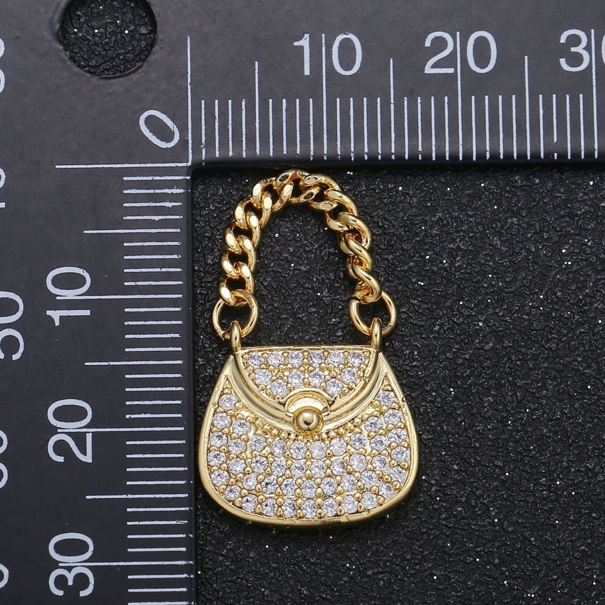 Gold Plated Women Purse Charm CZ Dainty Micro Pave Ladies Handbag Charm Pendant GP-045 - DLUXCA