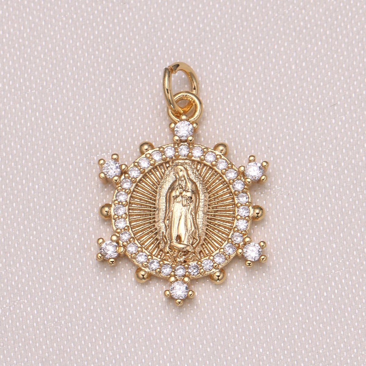 Gold Plated Zirconia Holy Mary Charm CZ Mother of God Micro Pave Charm Pendant N-1171 - DLUXCA