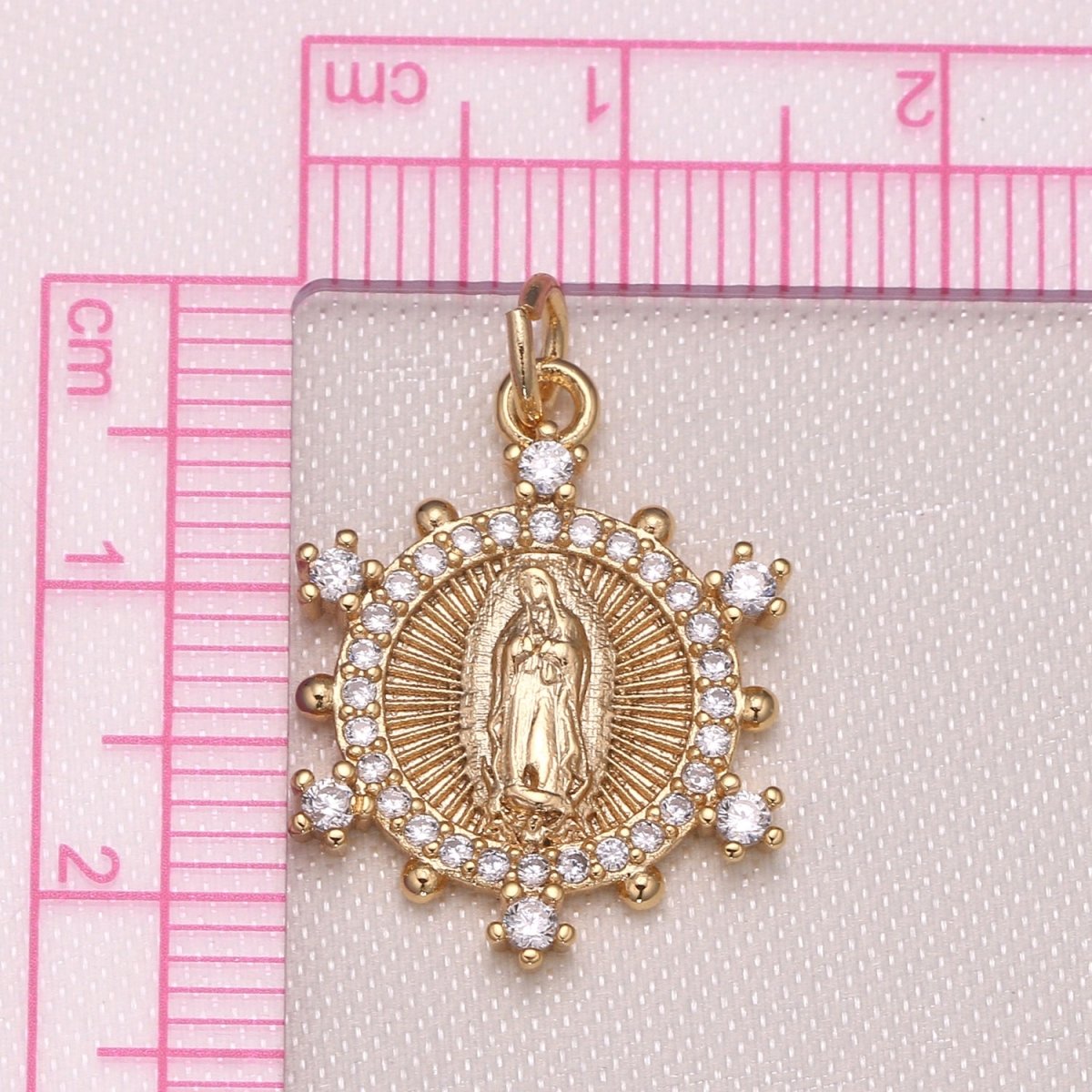 Gold Plated Zirconia Holy Mary Charm CZ Mother of God Micro Pave Charm Pendant N-1171 - DLUXCA