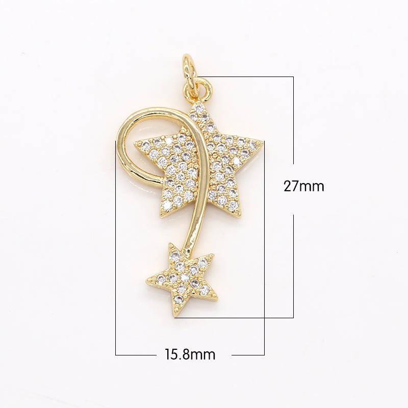 Gold Plated Zirconia Star Siblings Charm CZ Golden Stars Sky Nature Object Micro Pave Charm Pendant GP-549 - DLUXCA