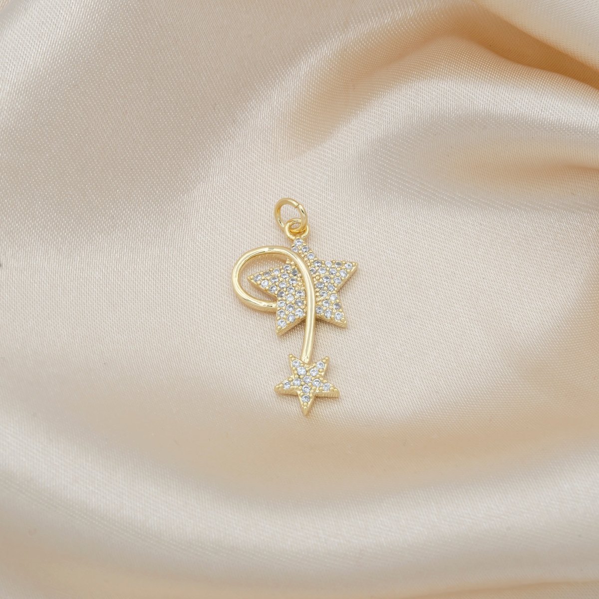 Gold Plated Zirconia Star Siblings Charm CZ Golden Stars Sky Nature Object Micro Pave Charm Pendant GP-549 - DLUXCA