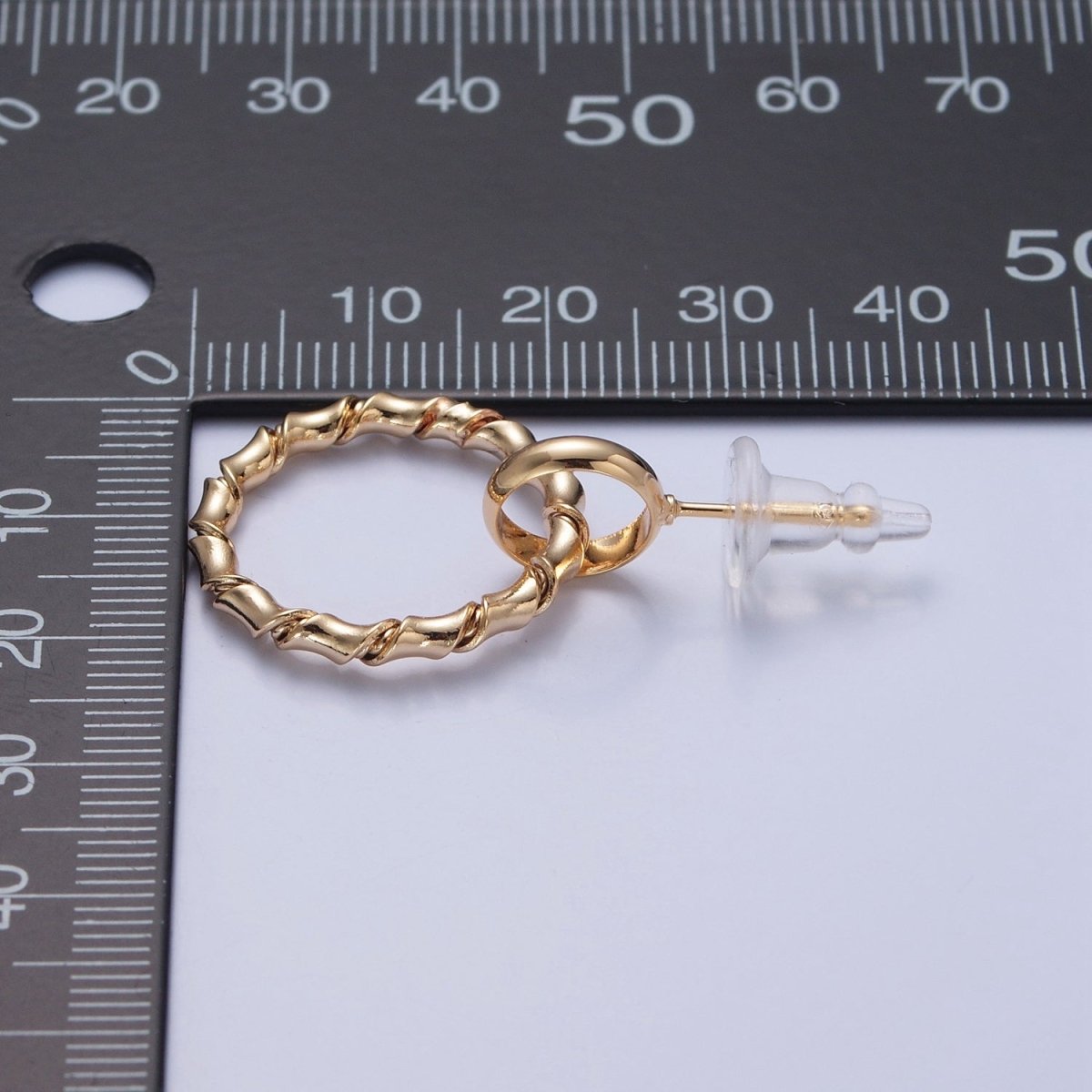 Gold Post Hoop Earrings, Bamboo Hoop Earrings Minimalist Earring V-398 - DLUXCA