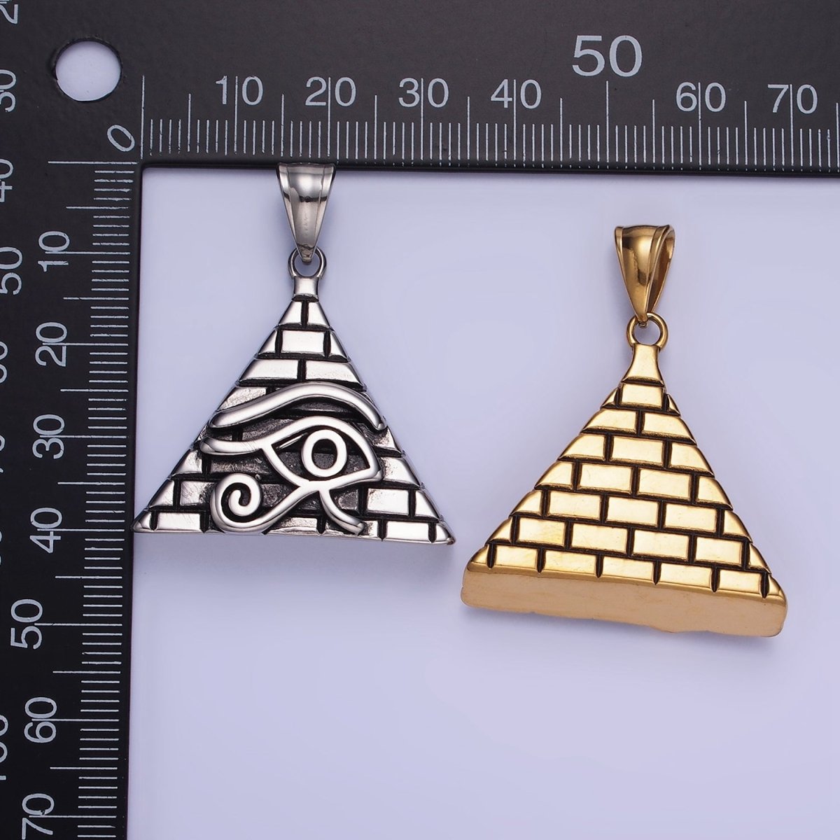 Gold Pyramid Triangle Evil Eye Charm Eye of Ra Amulet Pendant Stainless Steel P-1203 - DLUXCA