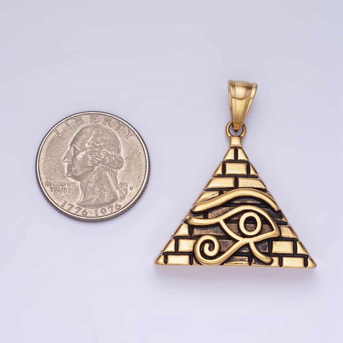 Gold Pyramid Triangle Evil Eye Charm Eye of Ra Amulet Pendant Stainless Steel P-1203 - DLUXCA