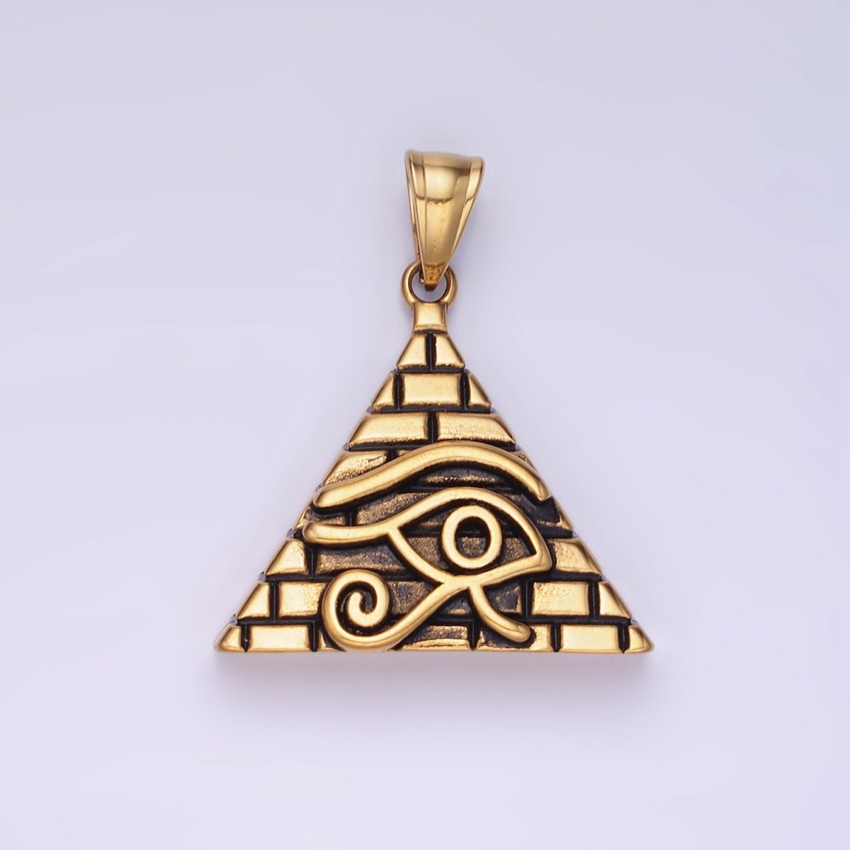 Gold Pyramid Triangle Evil Eye Charm Eye of Ra Amulet Pendant Stainless Steel P-1203 - DLUXCA