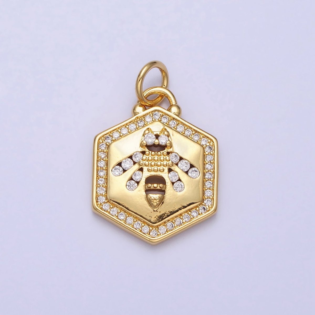 Gold Queen Bumble Bee Insect Micro Paved CZ Hexagonal Charm | AC378 - DLUXCA