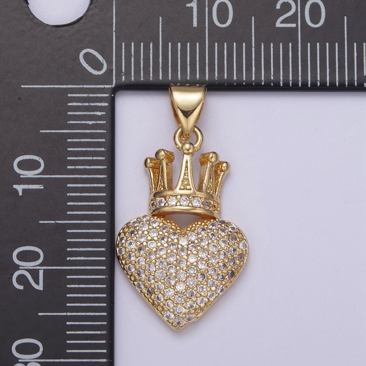 Gold Queen Cz Micro Pave Crown Heart Pendant for Necklace Charm N-540 - DLUXCA
