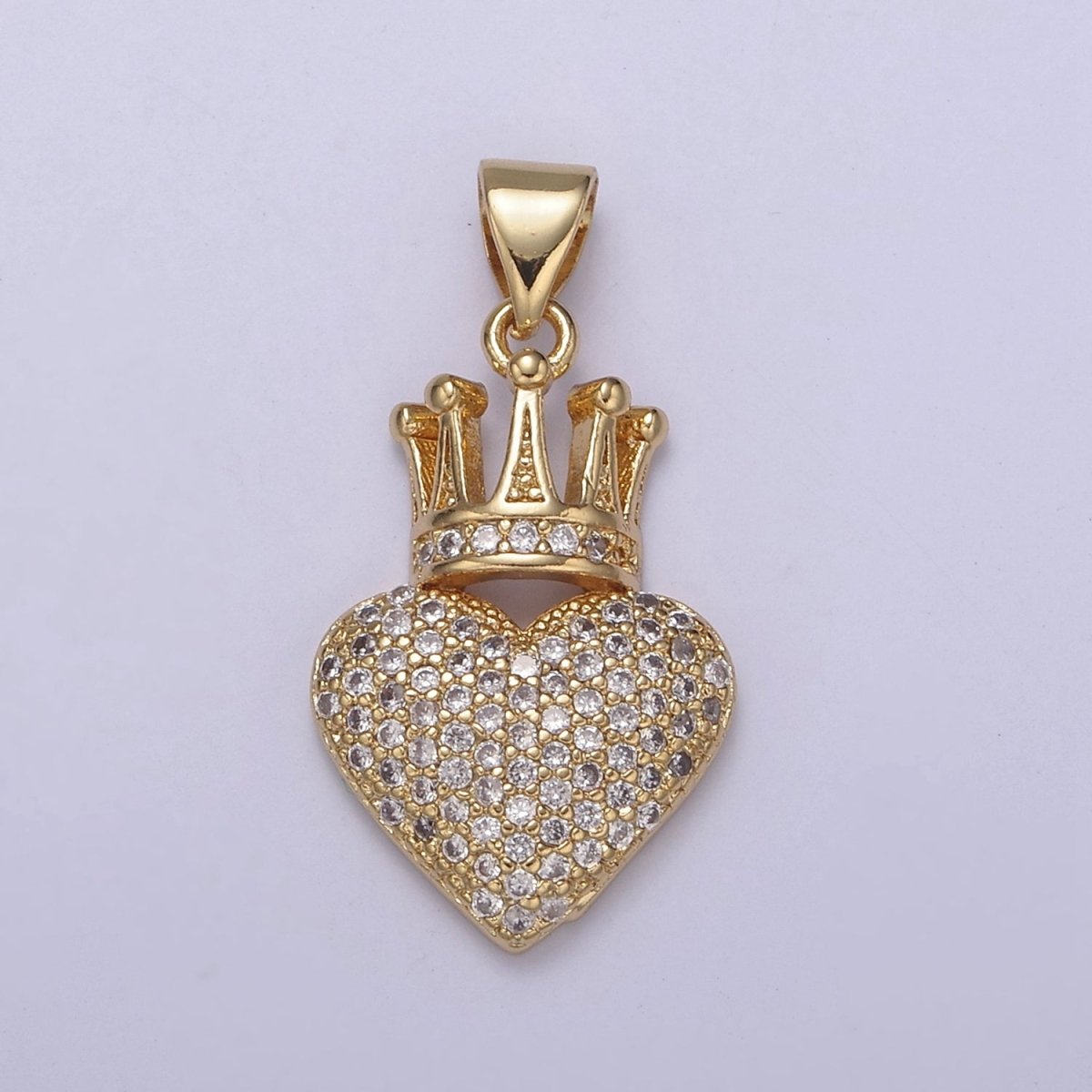 Gold Queen Cz Micro Pave Crown Heart Pendant for Necklace Charm N-540 - DLUXCA