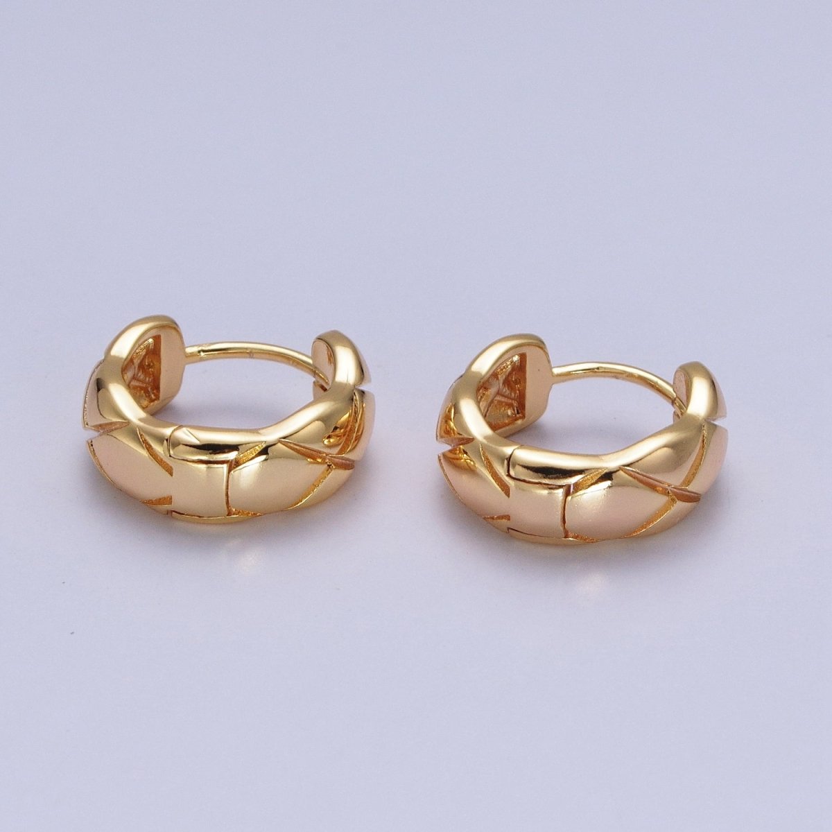 Gold Quilted X Crossed Textured 16mm Huggie Earrings | AB049 - DLUXCA