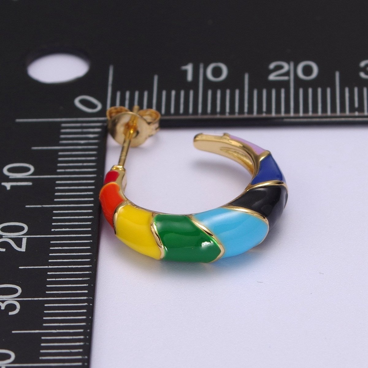 Gold Rainbow Hoop Earrings Enamel Earrings LGBTQ Earrings Rainbow Statement Earring 20MM T-163 - DLUXCA
