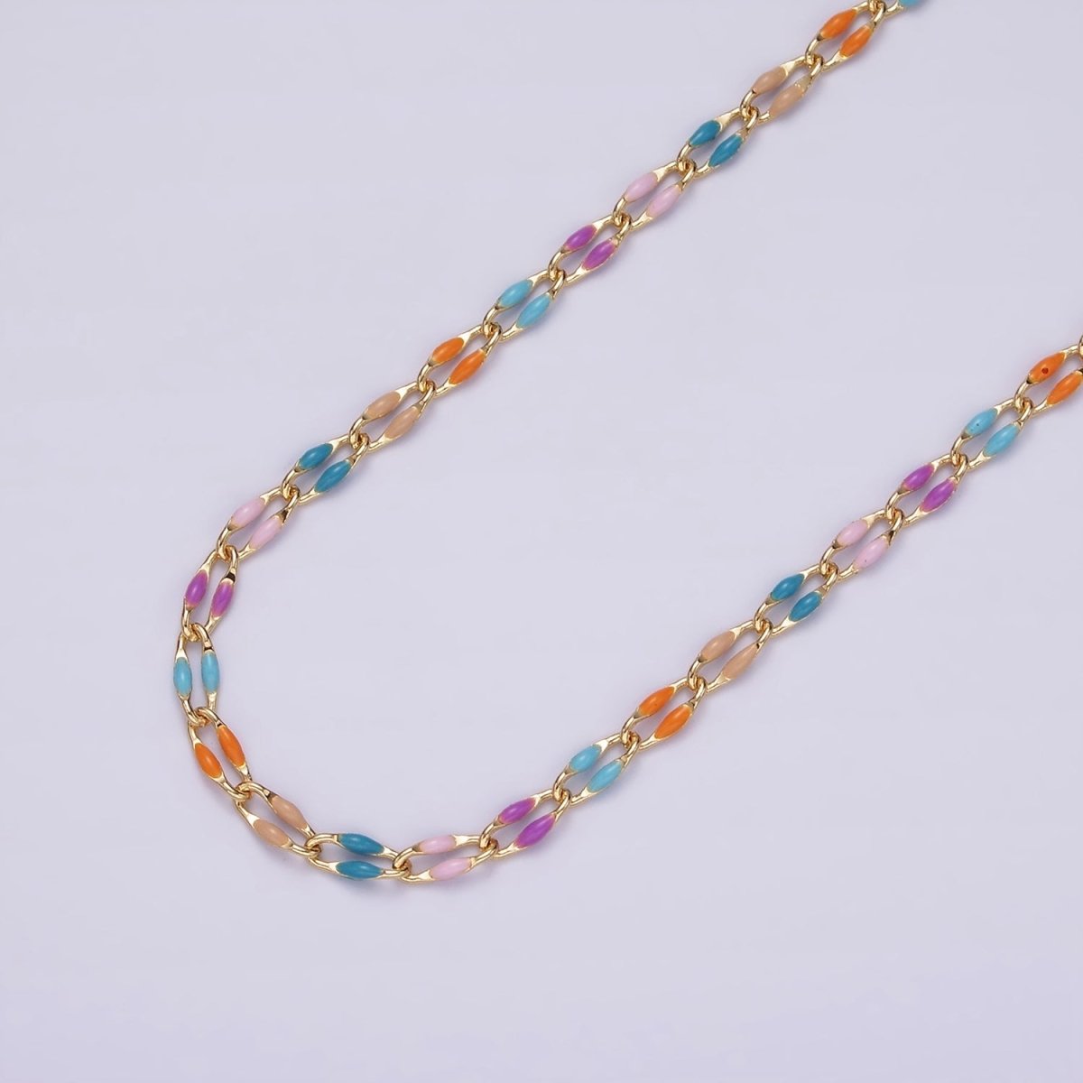 Gold Rainbow Multi color enamel chain Pink Blue Green Seasonal Chain For Jewelry Making Supply | ROLL-1438 ~ ROLL-1448 - DLUXCA