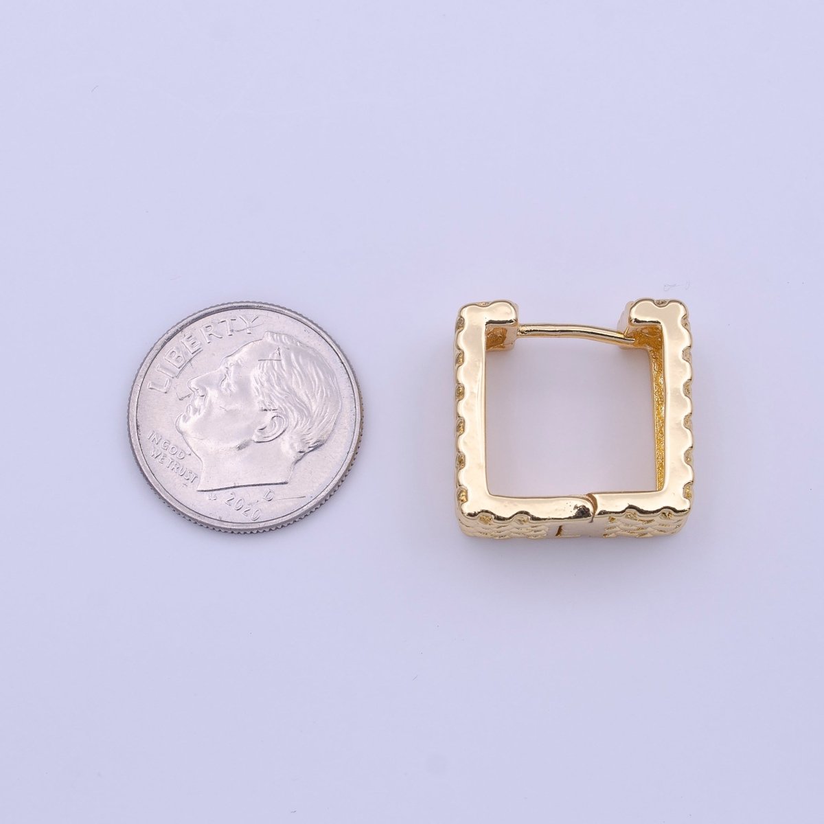 Gold Rattan Textured Geometric Boxy Huggie Earrings | Y-221 - DLUXCA
