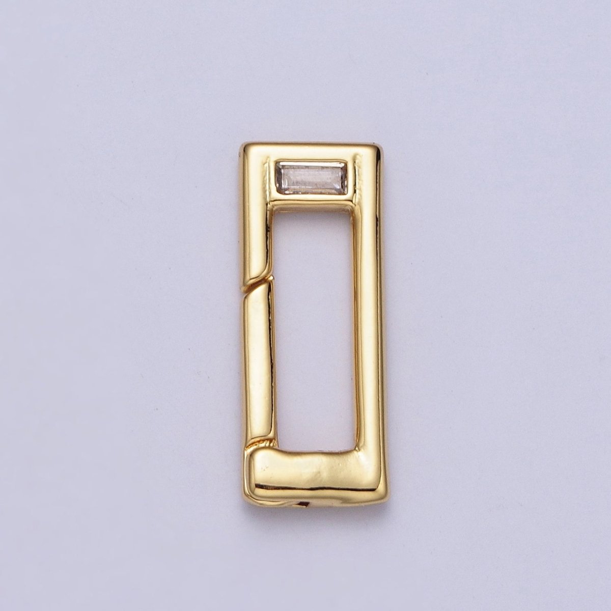 Gold Rectangular Boxy Push Spring Gate Ring Baguette Clear CZ Supply | Z034 - DLUXCA