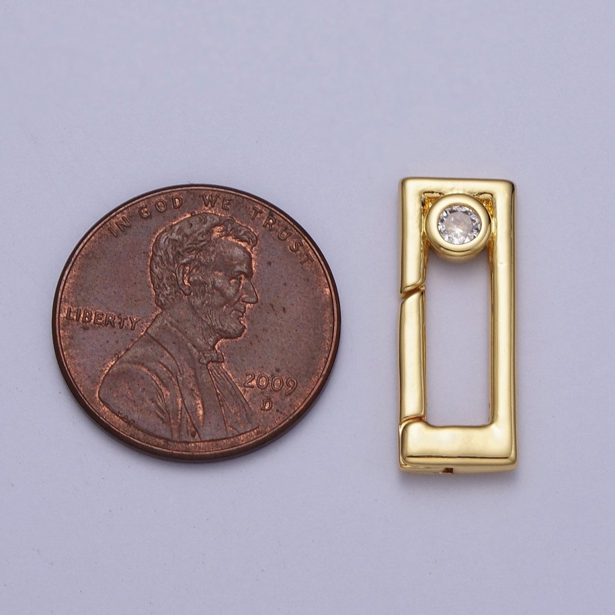 Gold Rectangular Boxy Push Spring Gate Ring Round Clear CZ Supply | Z-030 - DLUXCA