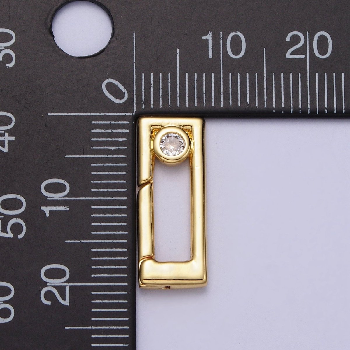 Gold Rectangular Boxy Push Spring Gate Ring Round Clear CZ Supply | Z-030 - DLUXCA