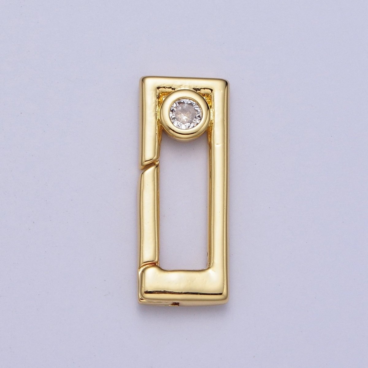 Gold Rectangular Boxy Push Spring Gate Ring Round Clear CZ Supply | Z-030 - DLUXCA