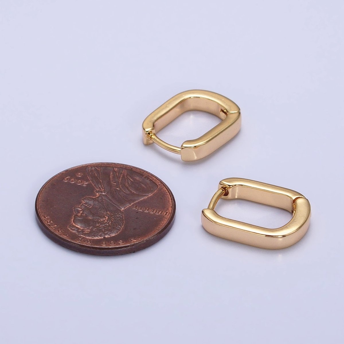 Gold Rectangular Oblong U-Shaped Huggie Earrings | AB946 - DLUXCA