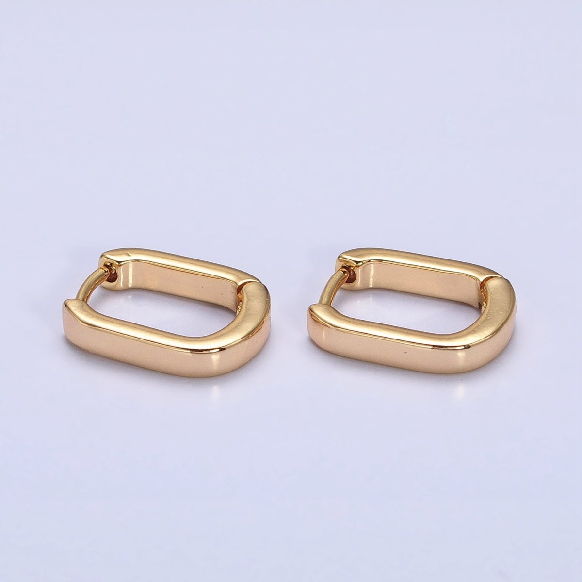 Gold Rectangular Oblong U-Shaped Huggie Earrings | AB946 - DLUXCA