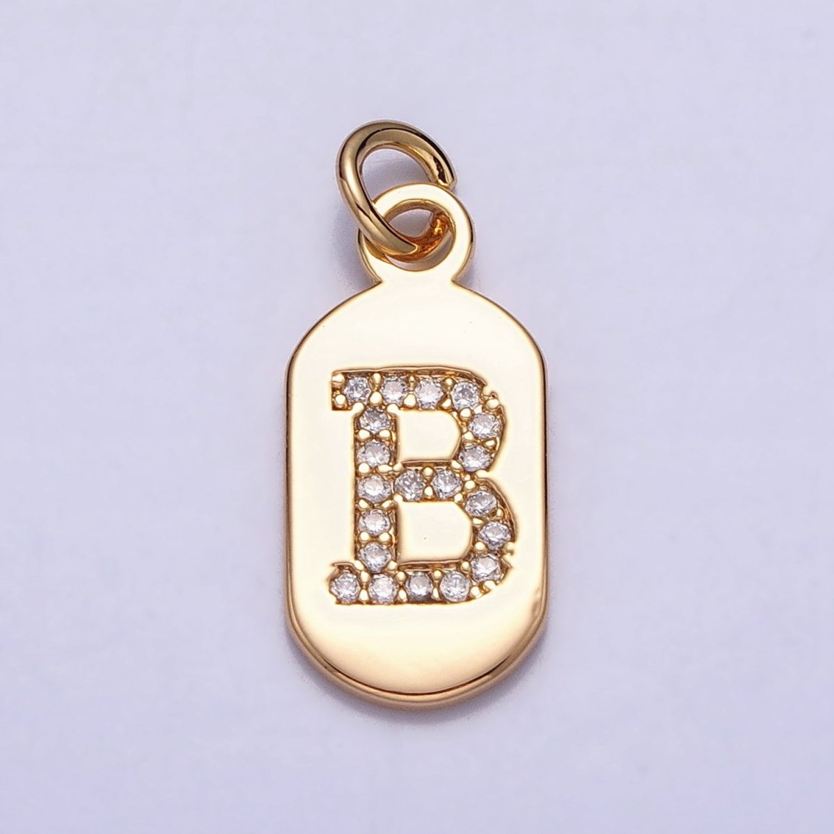 Gold Rectangular tag CZ Clear Micro Paved Personalized Initial Alphabet Name Tag Charm | AD027 - AD052 - DLUXCA