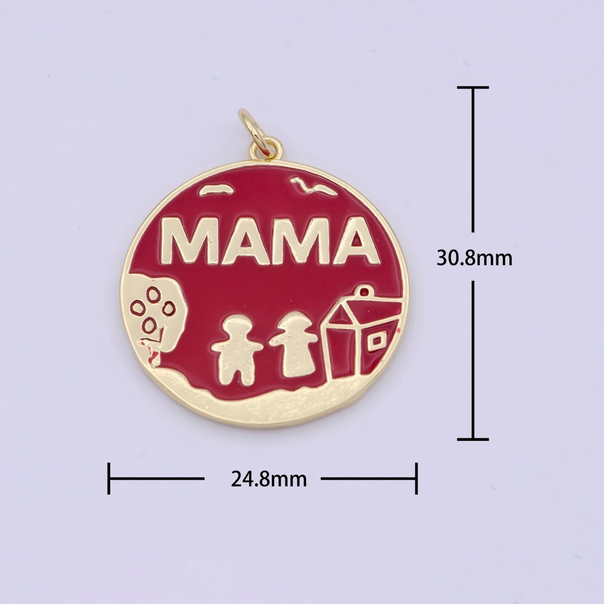 Gold Red Enamel Mama Coin Charm Family Jewelry for Mother Day gift Necklace Bracelet W-159 - DLUXCA