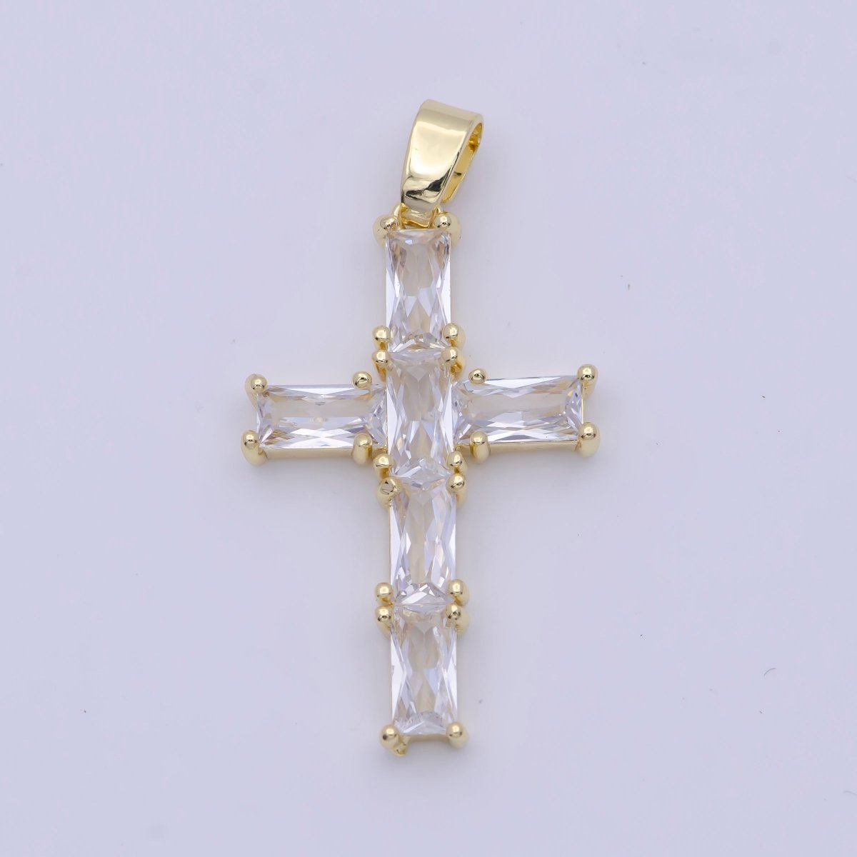 Gold Religious Cross Clear/Multicolor Baguette Cubic Zirconia Pendant | X-502 X-506 - DLUXCA