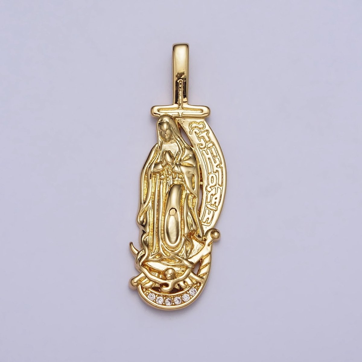 Gold Religious Mother Virgin Mary Lady Guadalupe Religious Cross Pendant | AA083 - DLUXCA