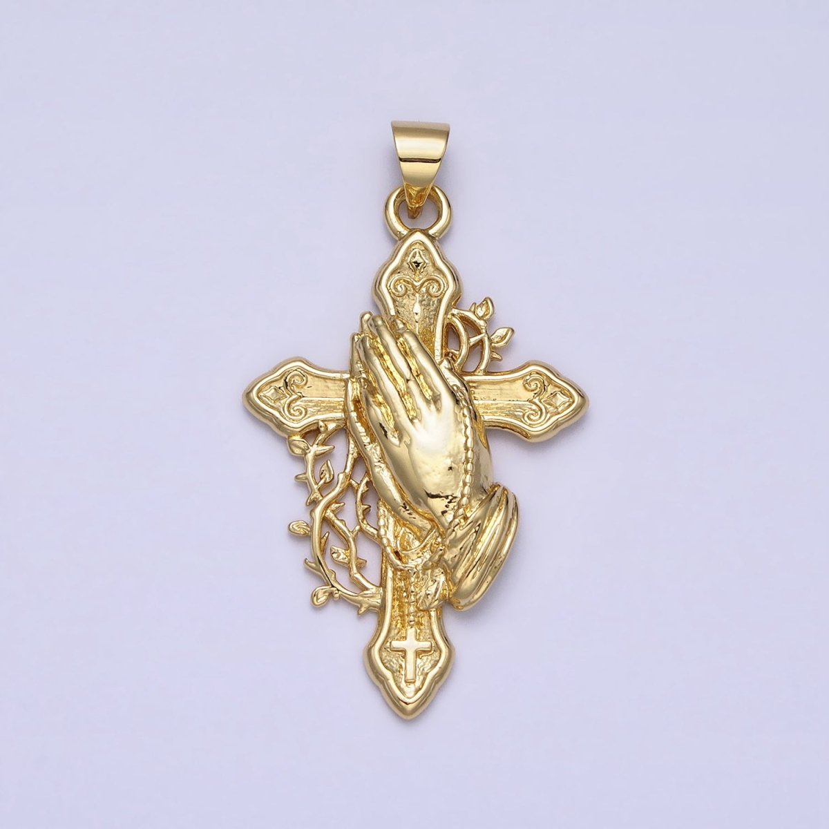 Gold Religious Passion Cross Praying Hands Vines Pendant | AA158 - DLUXCA