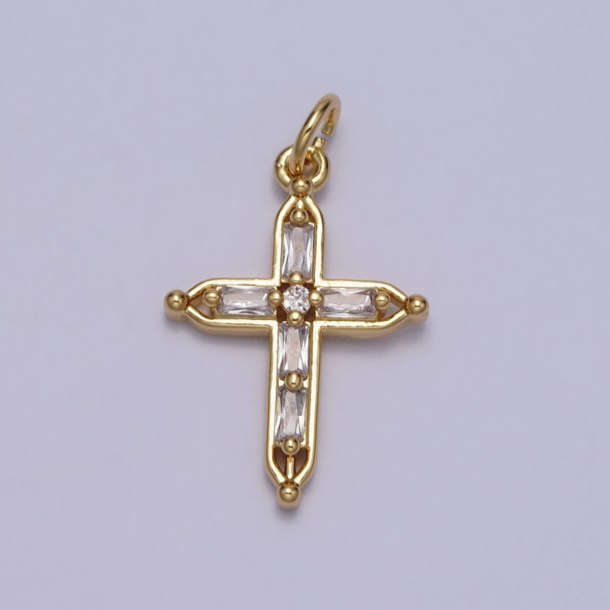 Gold Religious Pointed Passion Cross Baguette CZ Charm | AC207 - DLUXCA