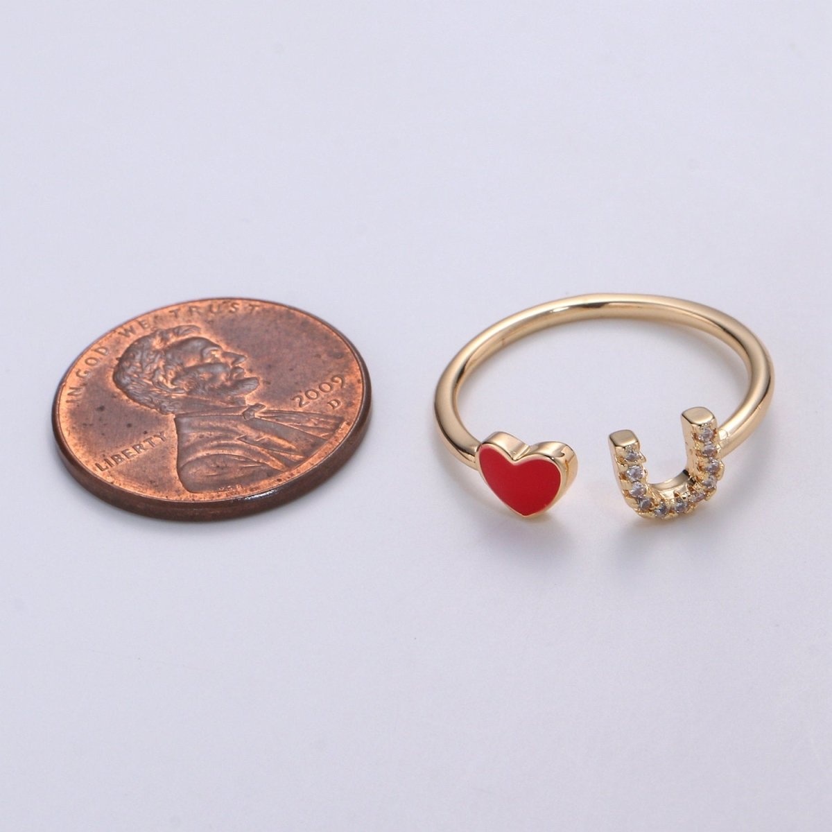 Gold Rings For Women Gold Cz Ring Red Heart Ring Dainty Ring Minimalist Ring Christmast Gift Thin Open Ring Gold Jewelry Heart Ring Love u R-076 - DLUXCA