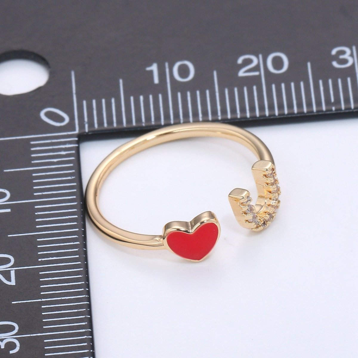 Gold Rings For Women Gold Cz Ring Red Heart Ring Dainty Ring Minimalist Ring Christmast Gift Thin Open Ring Gold Jewelry Heart Ring Love u R-076 - DLUXCA