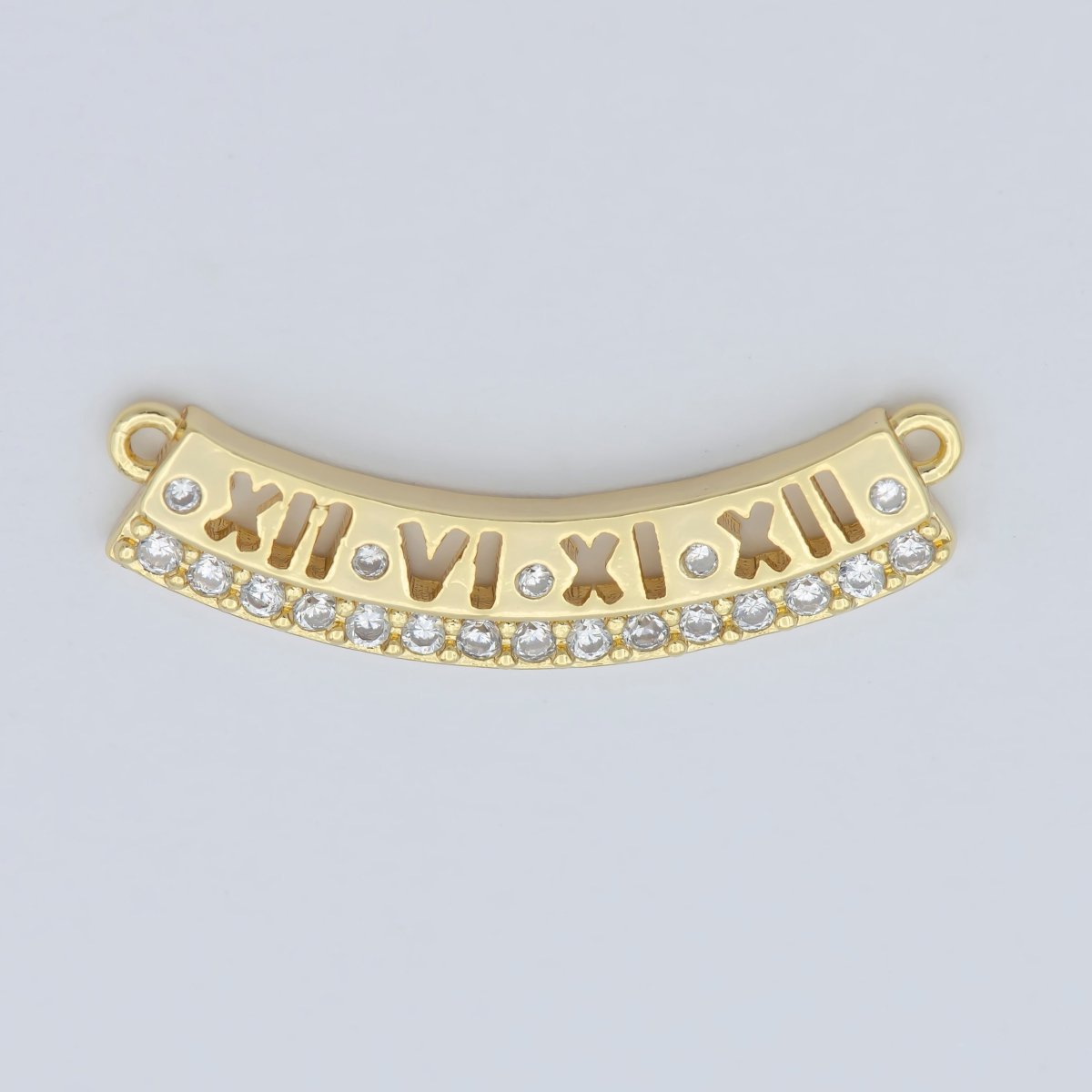 Gold Roman Numerals Curved Plate, Curved Bracelet Charm Connector Bar, Two Hole Bar, Bracelet Connector F-838 - DLUXCA