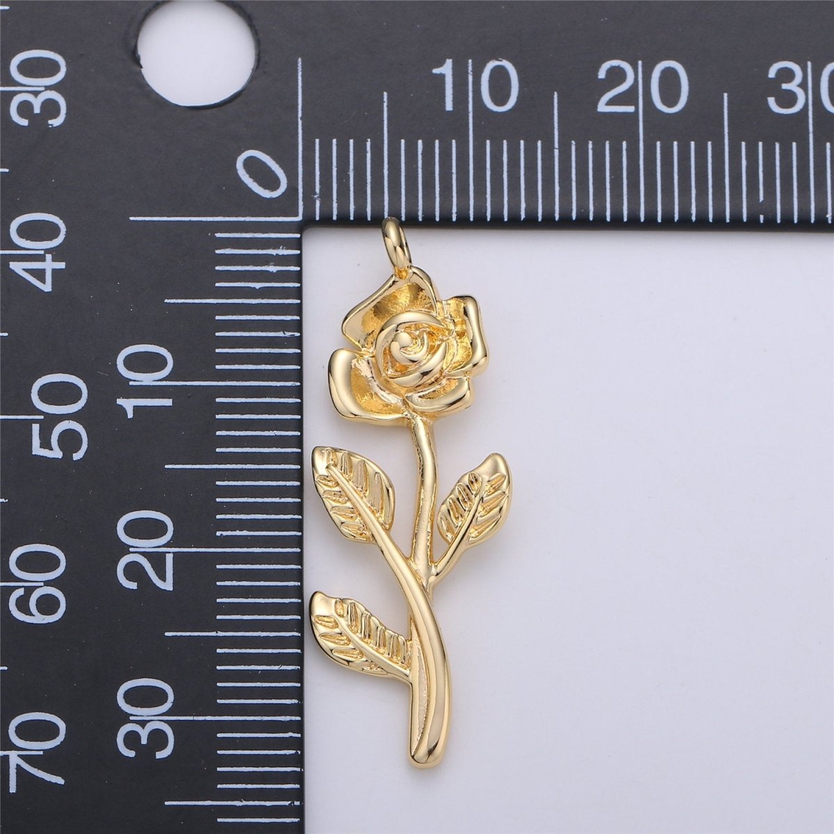 Gold Rose Charm, Rose Stem Pendant, Long Flower Pendant For Necklace Earring Charm, 24K Gold Filled Charm | D-636, C-667 - DLUXCA