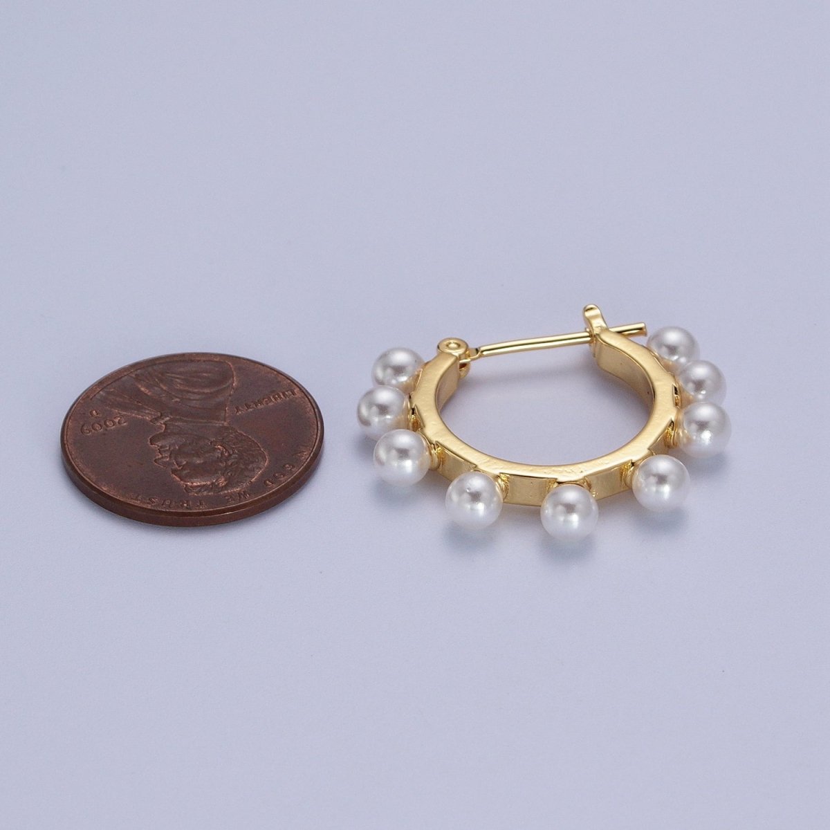 Gold Round Shell Pearl Lined Round 27mm Latch Earrings | Y-268 - DLUXCA