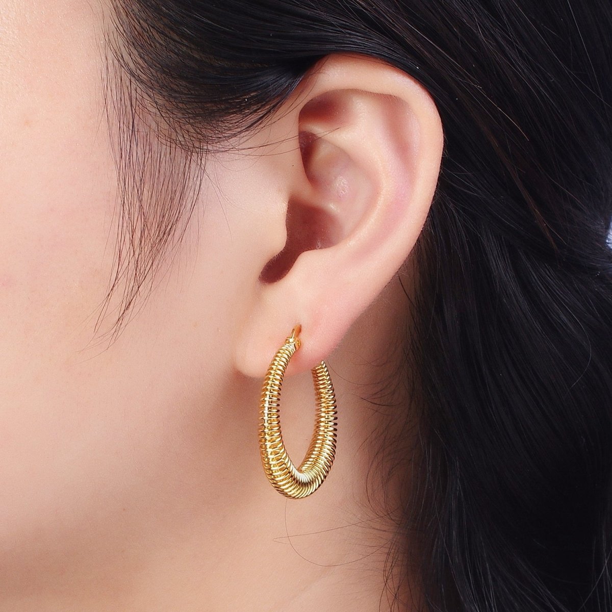 Gold Round Spiral Hoop Earring Statement Hoop Earrings Gold Rhombus Coil Earring AE-539 - DLUXCA