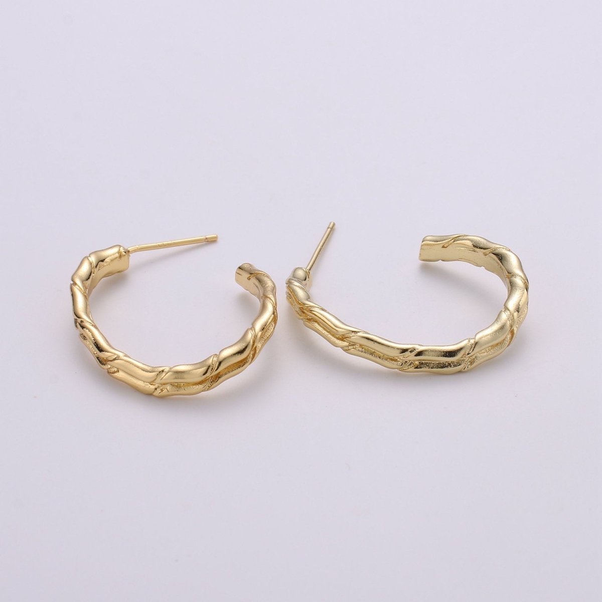 Gold Rustic Huggie Hoop Earrings, Chunky Earring Hoops, Simple Minimalist Hoop Earrings Q-174 - DLUXCA