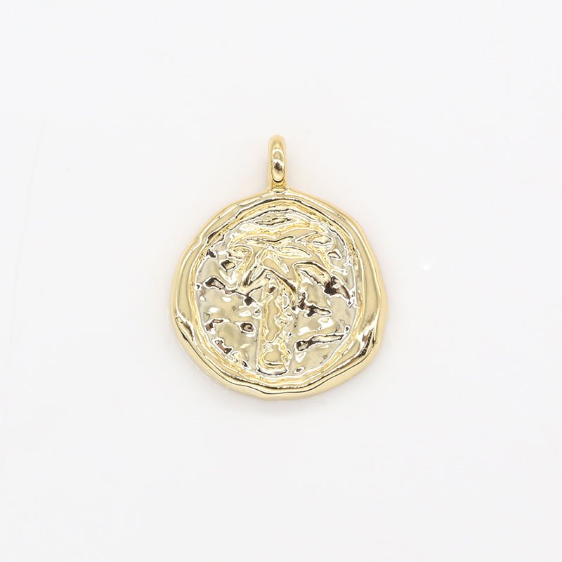 Gold Rustic Moon Round Disc Charm Dainty Gold Celestial Moon Hammered Medallion Charm Pendant GP-156 - DLUXCA