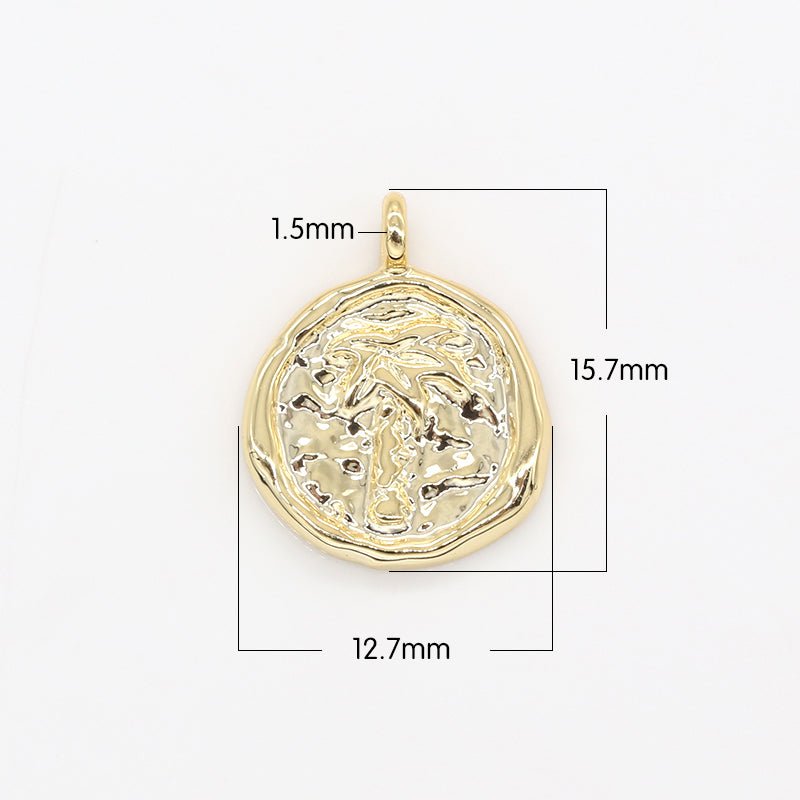 Gold Rustic Moon Round Disc Charm Dainty Gold Celestial Moon Hammered Medallion Charm Pendant GP-156 - DLUXCA