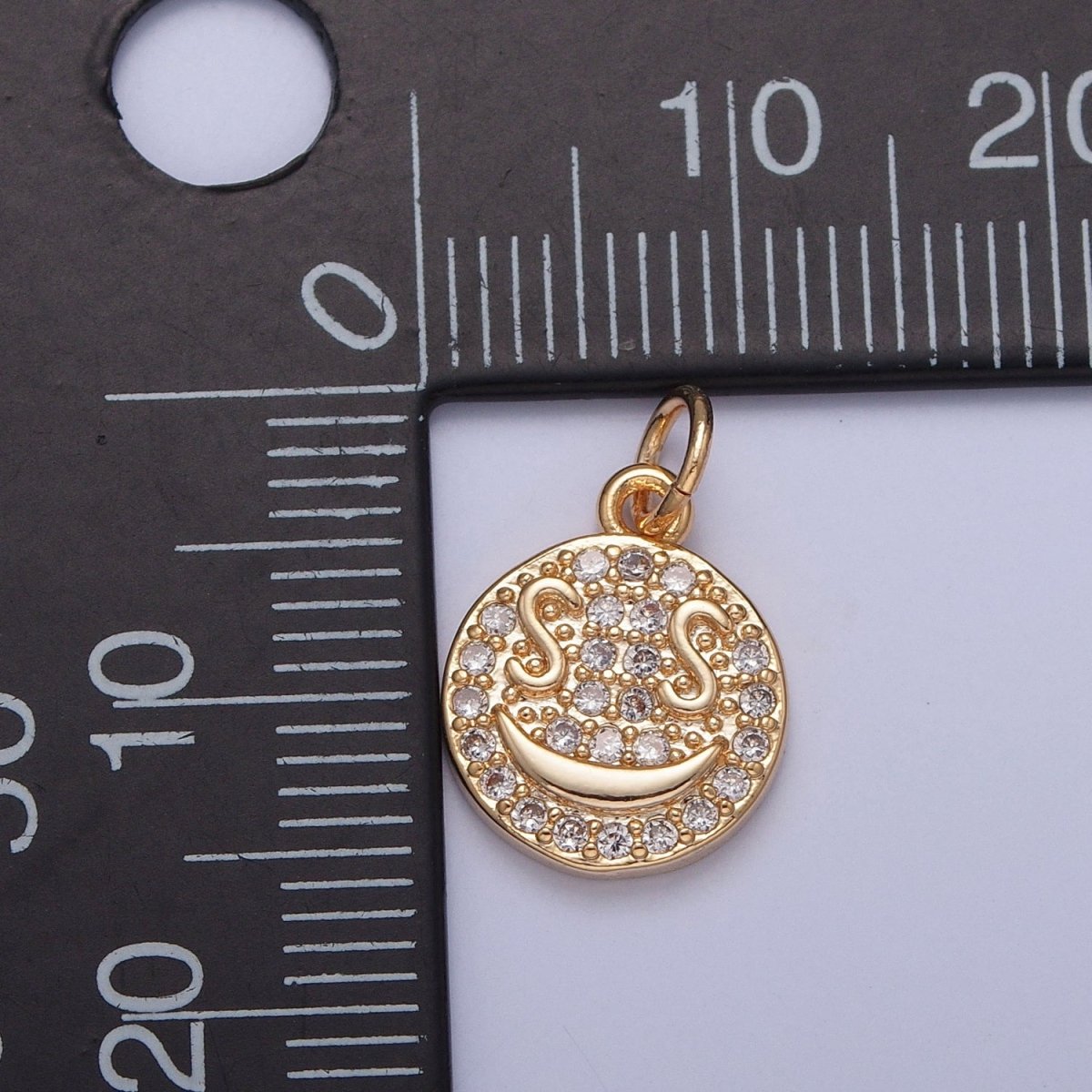 Gold $ S Money Eyes Smiley Face Micro Paved Cubic Zirconia Charm Jewelry Component | X-242 - DLUXCA