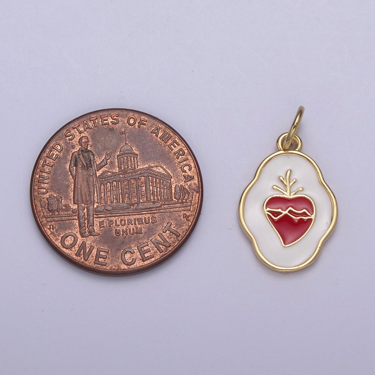 Gold Sacred Heart Charm, Christian Catholic Religious Pendant, Sacred Heart Jewelry, 24K Gold Filled Charm N-755 - DLUXCA