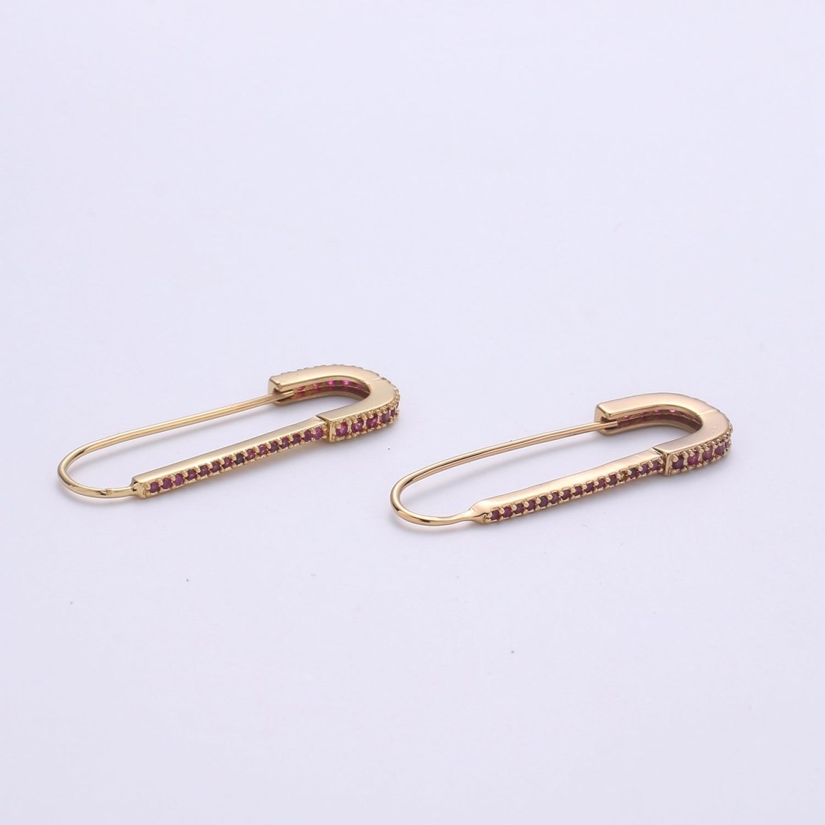 Gold Safety pin Supply Charm sparkly safety pins/ needle earring / Micro pave safety pin drop earring Clear Cubic Safety Pin Earring K-528 K-833 - DLUXCA