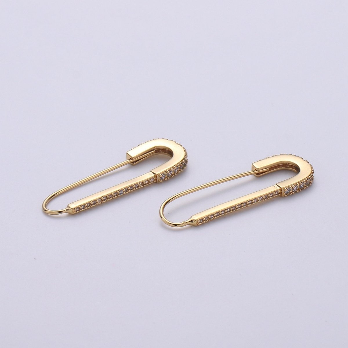 Gold Safety pin Supply Charm sparkly safety pins/ needle earring / Micro pave safety pin drop earring Clear Cubic Safety Pin Earring K-528 K-833 - DLUXCA