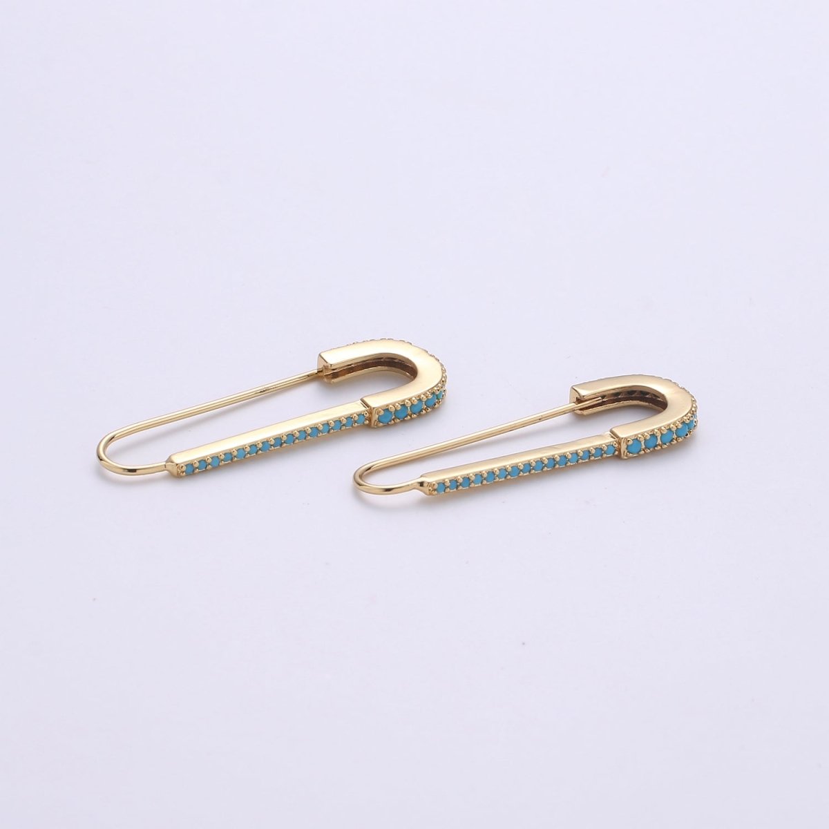 Gold Safety pin Supply Charm sparkly safety pins/ needle earring / Micro pave safety pin drop earring Clear Cubic Safety Pin Earring K-528 K-833 - DLUXCA