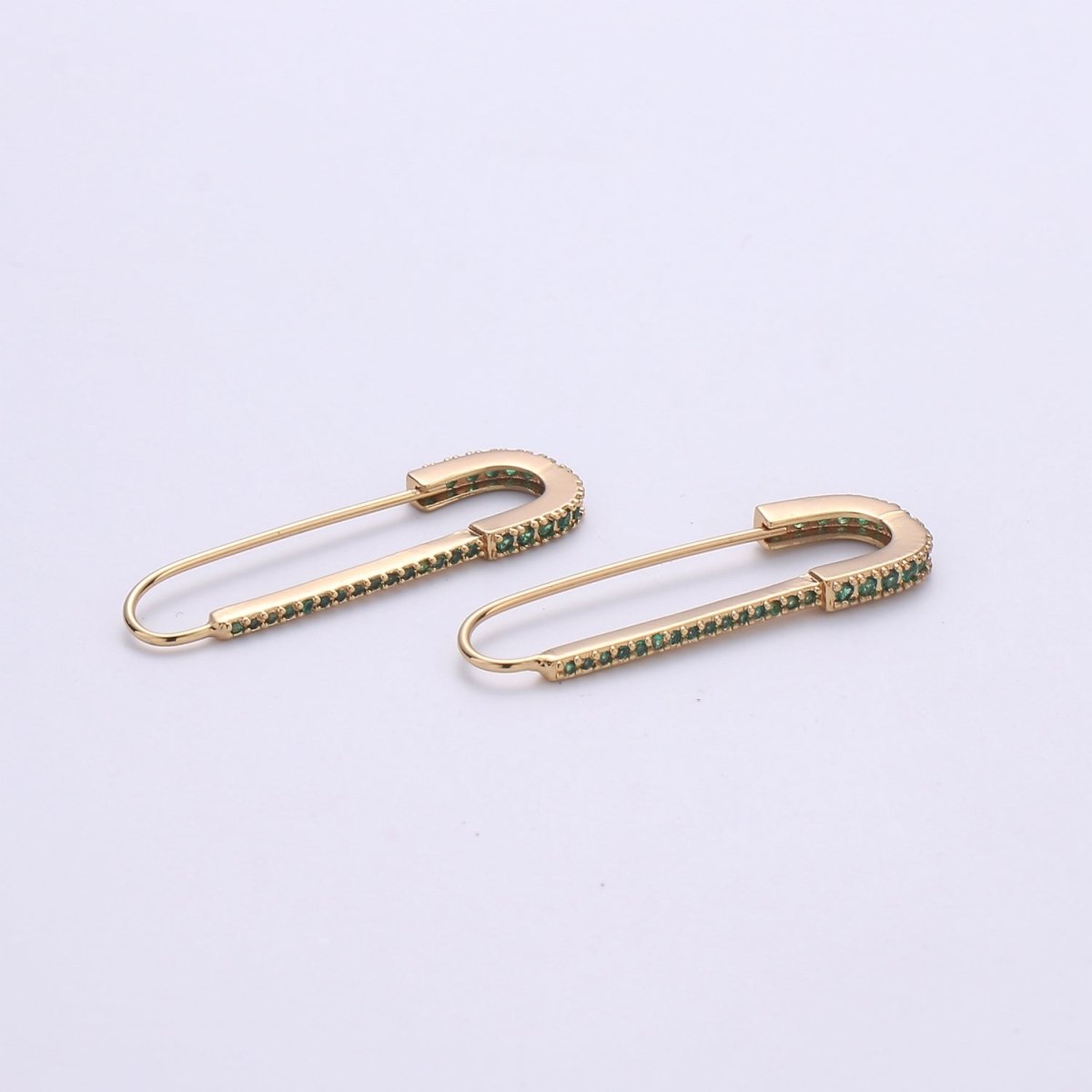 Gold Safety pin Supply Charm sparkly safety pins/ needle earring / Micro pave safety pin drop earring Clear Cubic Safety Pin Earring K-528 K-833 - DLUXCA