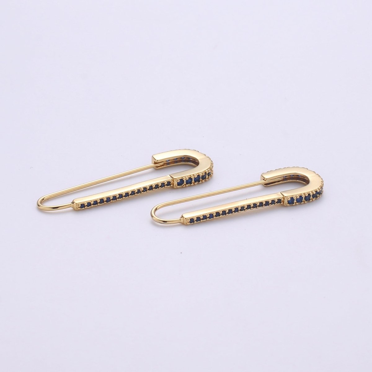 Gold Safety pin Supply Charm sparkly safety pins/ needle earring / Micro pave safety pin drop earring Clear Cubic Safety Pin Earring K-528 K-833 - DLUXCA