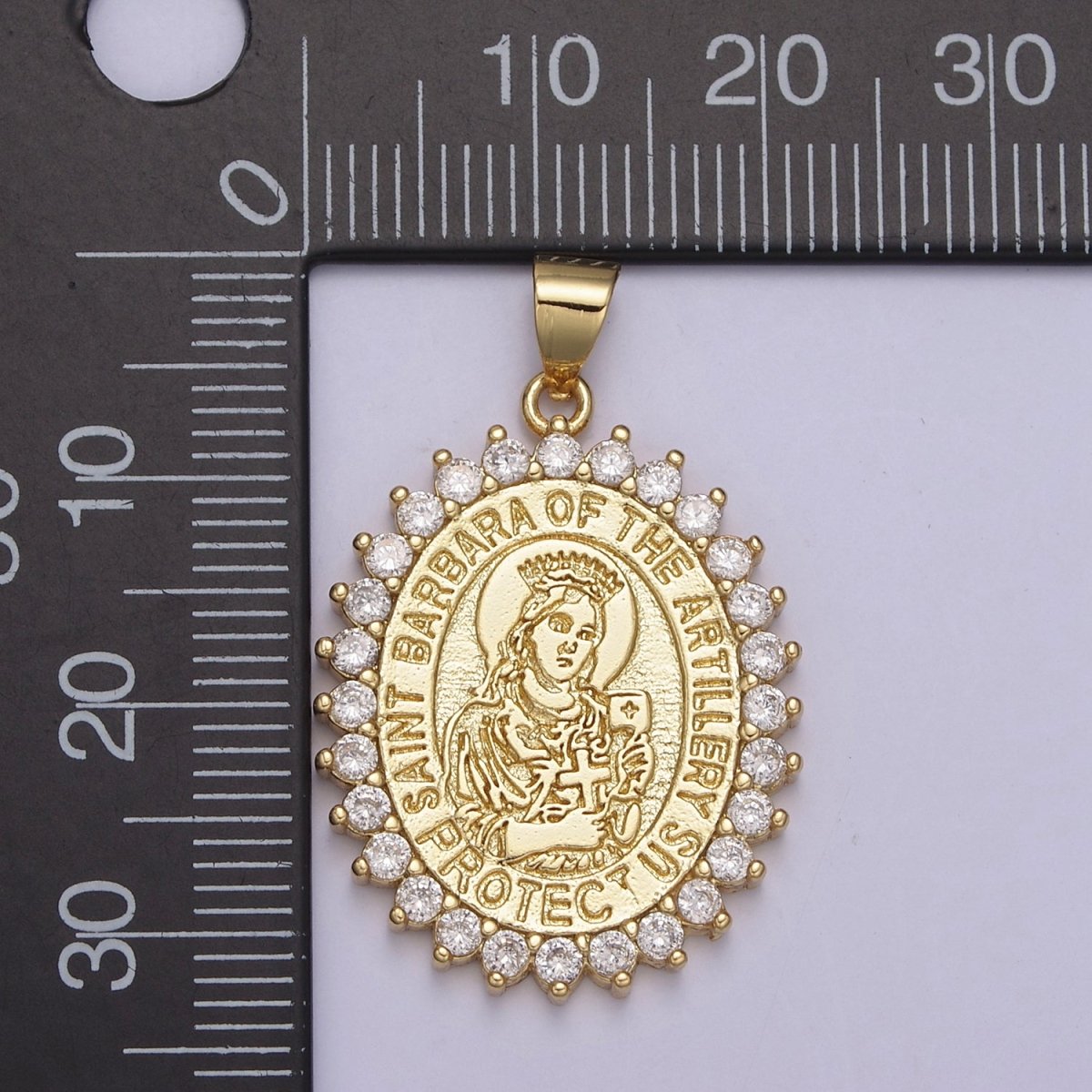 Gold Saint Barbara, Patron of Military, Artillery, Firefighters, Sailors, Religious Pendant Necklace, St Barbara Medal Necklace H-899 - DLUXCA