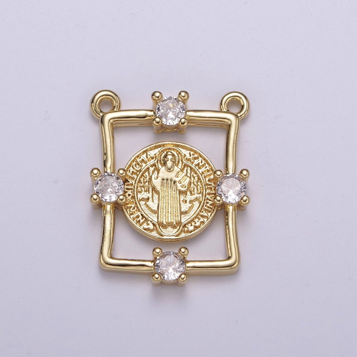 Gold Saint St Benedict, Lady Guadalupe Medallion Protection Square Charms Connector Necklace Pendant, Religious Necklace Charms, 20.6*16mm N-109 - N-111 - DLUXCA