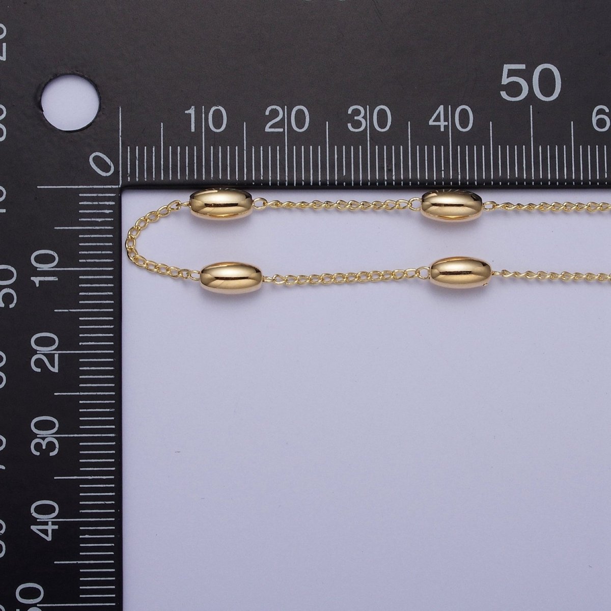 Gold Satellite Long Oval Bead Chain Wholesale by Yard For Jewelry Making Component | ROLL-843 Clearance Pricing - DLUXCA